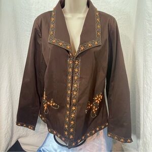 Victor Coastal Brown Jacket with Orange beaded accents Size M. Pre-owned.